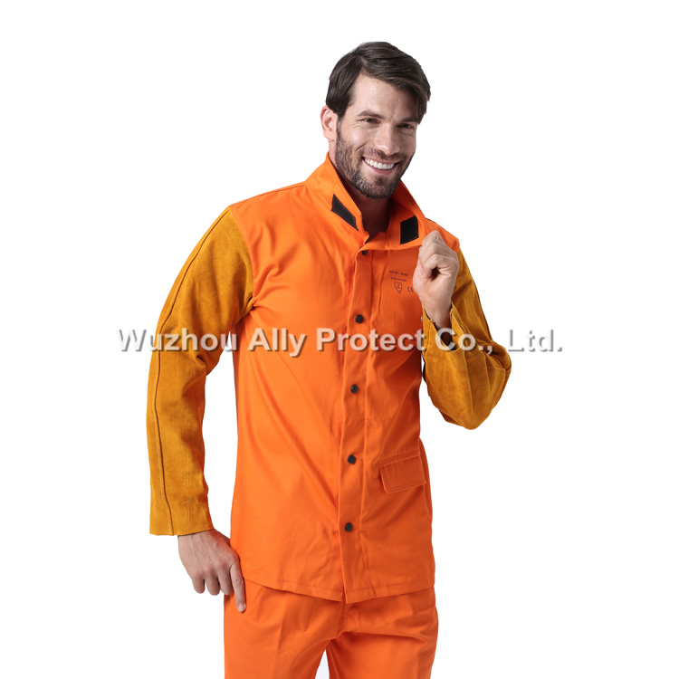 AP-2630 Orange FR & Golden Leather Welding Jacket
