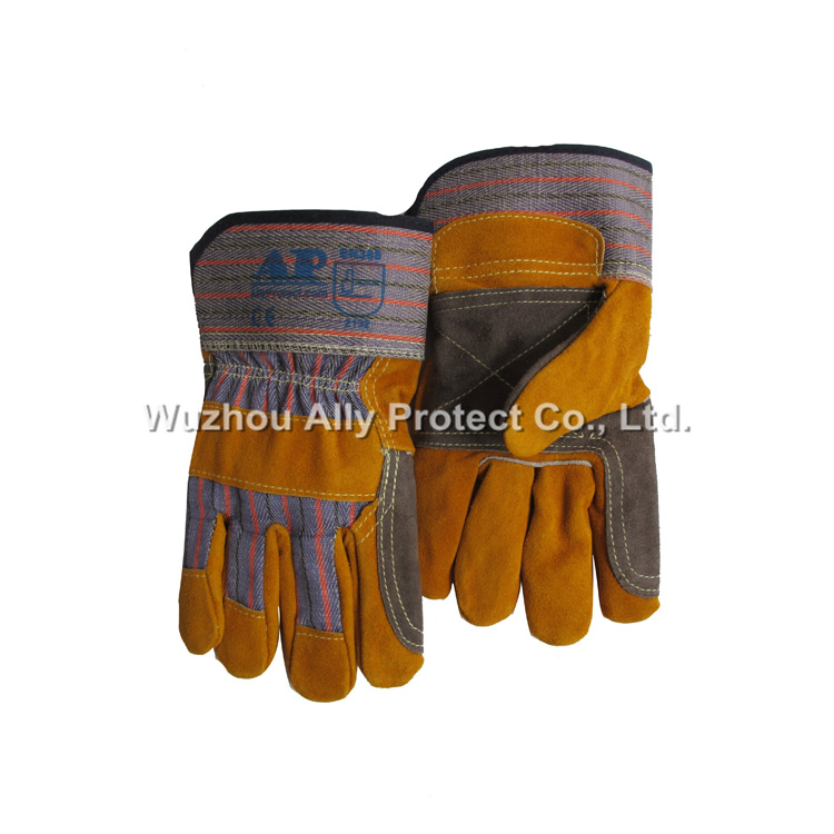 AP-1524 Golden & Charcoal-brown Patched Palm Working Gloves